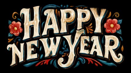 Happy New Year typography text element with festive style