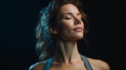 Fototapeta premium A serene portrait of a woman with her eyes closed, emanating a sense of peace and tranquility