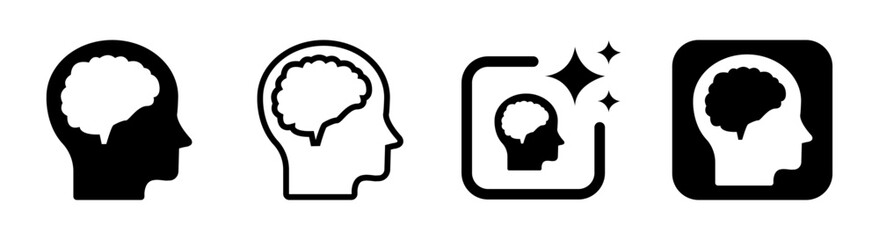 Human brain thinking icon for mind imagination and IQ black transparent PNG vector illustration