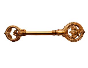  Golden key isolated on white, transparent background, PNG, 