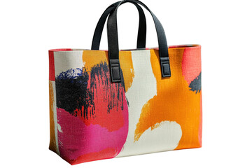 Bold vibrant abstract print tote bag modern women s fashion handbag on transparent background