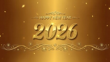 Happy new year 2026 luxury gold background with glittering numbers and elegant ornaments