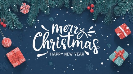 Merry Christmas and Happy New Year. Set of vector illustrations for background, greeting card, party invitation card, website banner, social media banner, marketing material.