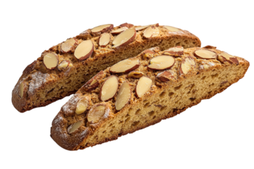 Golden almond biscotti cookies sweet traditional Italian crunchy baked on transparent background