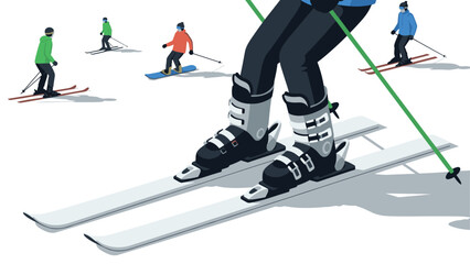 Obraz premium Winter sports scene with skiers and snowboarders in action on a snowy slope