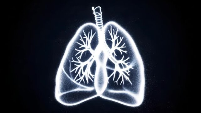 Illuminated lungs with intricate bronchial structure isolated on transparent background for medical illustration