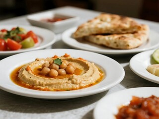 Arabic Cuisine Dishes. Hummus A chickpea puree often served with flatbread.
