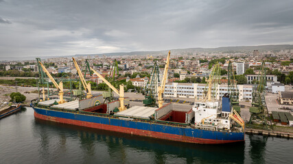 Large cargo ship in a dock at port