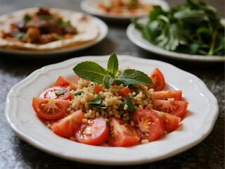Arabic Cuisine Dishes. abbouleh A salad made from parsley, bulgur wheat, tomatoes, and mint.