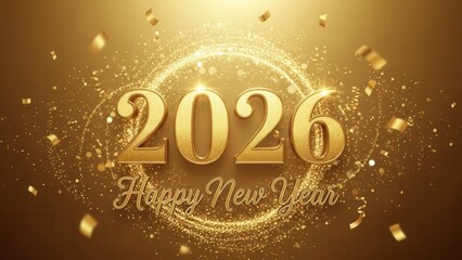 Sparkling 2026 new year numbers in golden circular glowing light frame