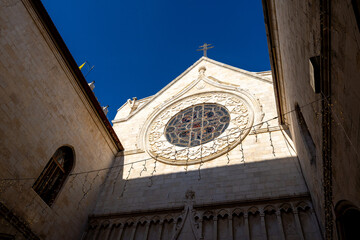 Fototapeta premium Facade of the Latin Patriarchate of Jerusalem with stained glass in the Old City of Jerusalem
