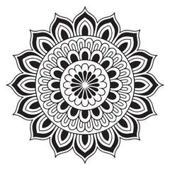 Floral mandala symbol black silhouette illustration
