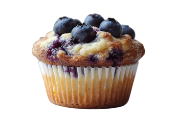 Golden baked blueberry muffin fresh juicy berries sweet pastry dessert on transparent background