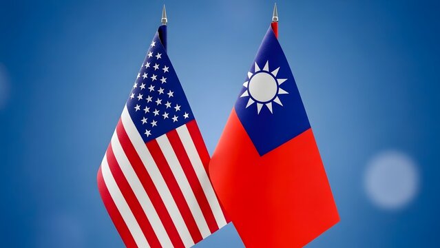 US and Taiwan Flags Side by Side on Blue Background