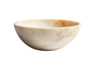Luxurious organic cream veined alabaster stone bowl modern home decor on transparent background