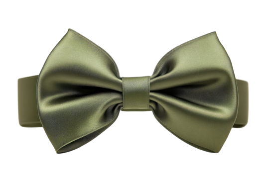 Luxurious shimmering metallic olive green bow tie for formal fashion on transparent background - Powered by Adobe