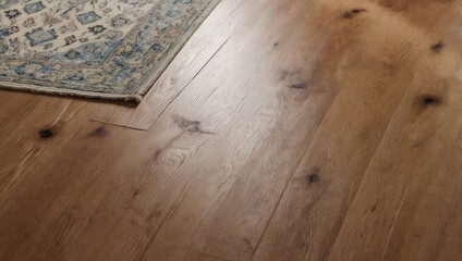 Rustic Wood Flooring with Area Rug Detail and Warm Tones.