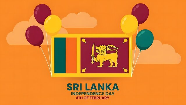 Sri lanka independence day celebration with national flag and balloons - Powered by Adobe