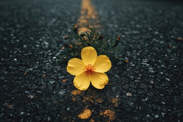 道路に咲く黄色い花