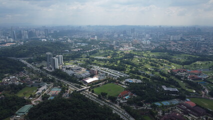 Naklejka premium Aerial view of green city Kuala Lumpur. 