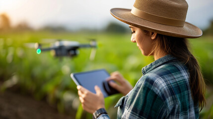 Smart farm 5G agriculture big data, digital twin machine learning, faceless farmer using drone for survey, data analysis artificial intelligence , with copy space