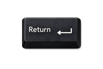 Return Key Icon: A close-up shot of a classic black return key with the word Return and a left-facing arrow printed in white, symbolizing the act of returning or confirming an action.
