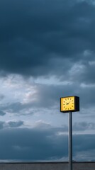 Giant Clock Displaying Time Against Dramatic Sky in Outdoor Stadium Setting