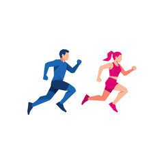 Man and woman running together, athletic people jogging for fitness, active lifestyle, exercise