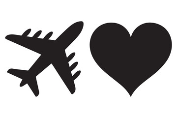 Obraz premium Airplane and heart love travel concept silhouette 