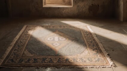 Sunlit Mosaic Floor in Ancient Pompeii Ruins, Italy.