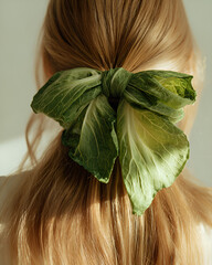 Cabbage hair bow made from green cabbage leaves