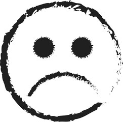 Sad face emoji in ink style. Sad face PNG. Face emoji PNG. Face vector illustration. Sad face transparent PNG. Sad face line drawing. Sad face outline.