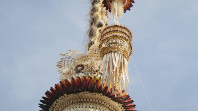 Balinese Penjor Bamboo Decorations Swaying in the Wind