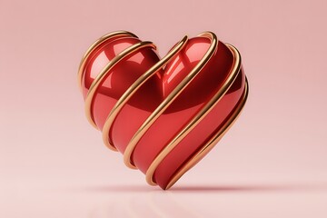 Wrapped Ruby Heart for Valentine's Day. Dynamic 3D Render of a Red Glass Heart, Perfect for February 14th.