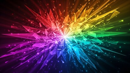 Fototapeta premium Abstract rainbow shards emanating from a bright core create a dynamic explosion