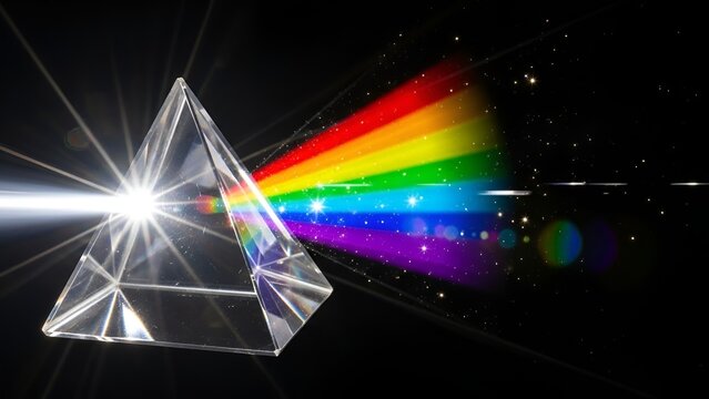 Conceptual illustration of light passing through prism exhibiting spectral colors