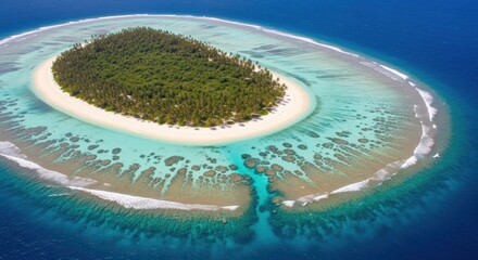Fototapeta premium Stunning aerial view of a lush green tropical island surrounded by crystal clear turquoise waters