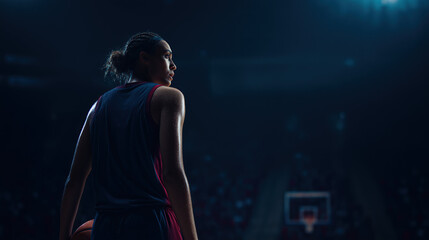 Powerful portrait of a woman athlete in professional basketball gear