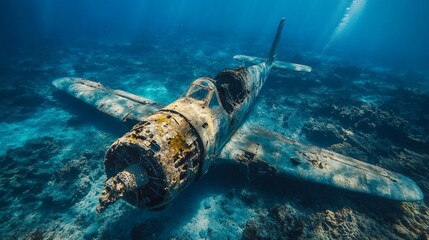 The sunken plane at the bottom of the ocean serves as a reminder of tragedies and water pollution, providing a striking backdrop for documentary projects  