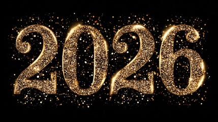 New year 2026 gold greetings poster on a black background