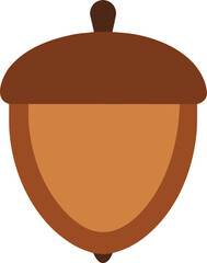 brown acorn flat icon with cap on transparent background