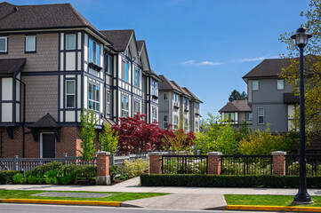 Modern apartment buildings in Richmond, British Columbia, Canada.