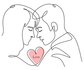 Couple in love line drawing vector,couple line art design vector,couple in love linear image,couple in love oneline drawing vector on white background 