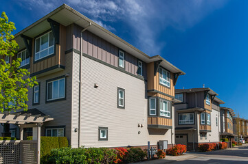 Row of modern houses in Vancouver, BC, Canada