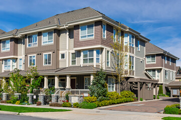 Modern apartment buildings in Richmond, British Columbia, Canada.