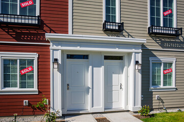 Modern apartment buildings in Richmond, British Columbia, Canada.