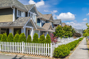 Row of modern houses in Vancouver, BC, Canada