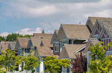 Row of modern houses in Vancouver, BC, Canada