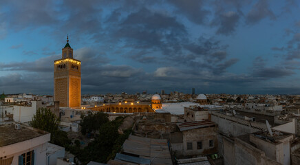Al-Zaytuna Mosque and Medina of Tunis at Sunset