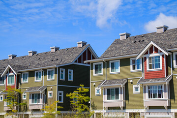 Row of modern townhouses in Vancouver, BC, Canada
